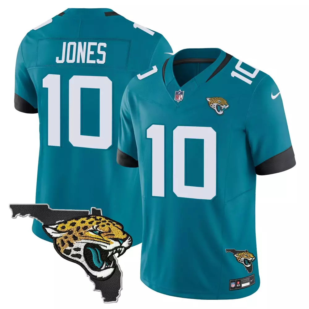 Jones 10 Jacksonville Jaguars Jersey Teal Florida Outline Head Men Replica Black