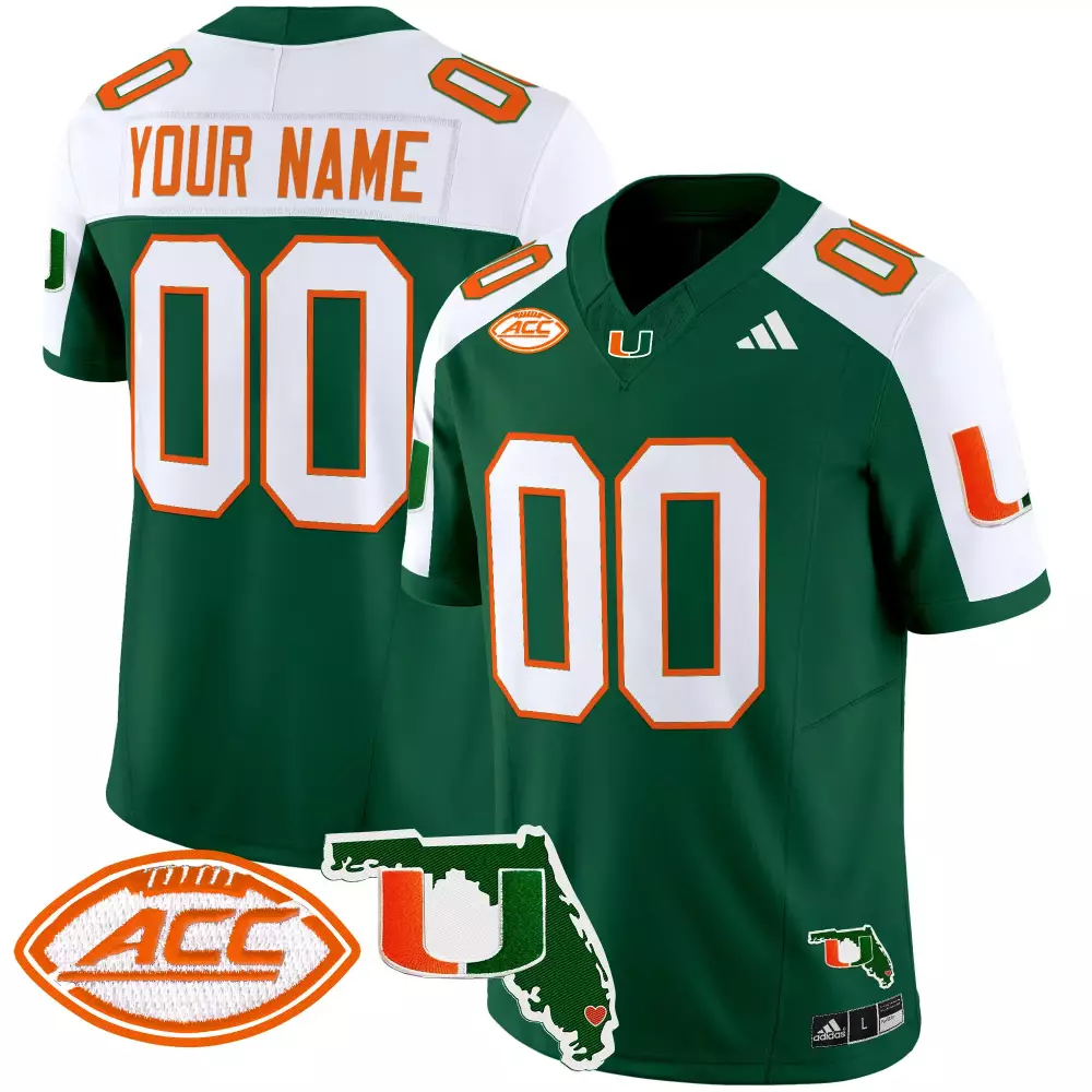 Custom Miami Hurricanes Jersey Green Ncaa Men White Orange Stitched Vapor Limited