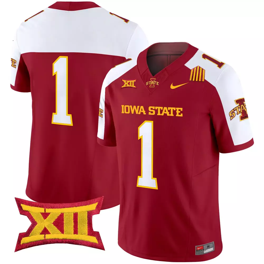 Custom Iowa State 1 Jersey Cardinal Red Big Xii Men White Gold Vapor All Stitched