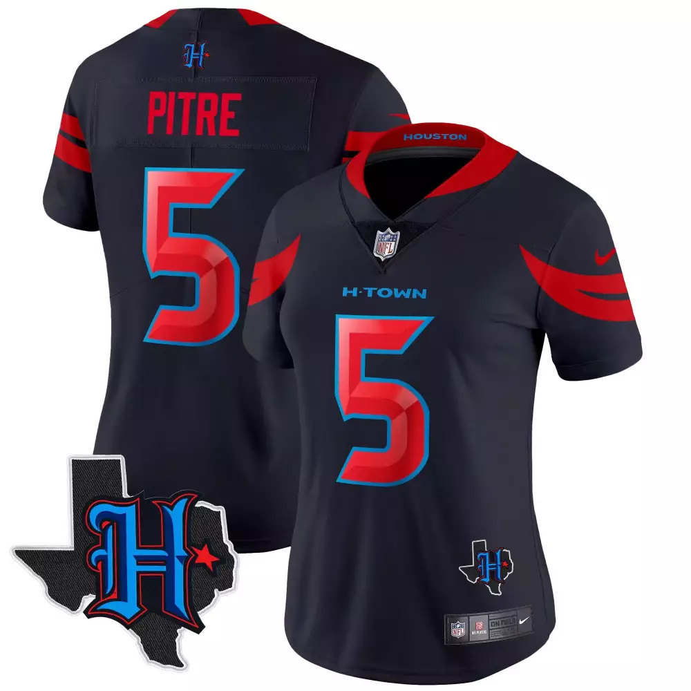 Jalen Pitre 5 Houston Texans Jersey Navy H-town Texas Outline Men Red Light Blue