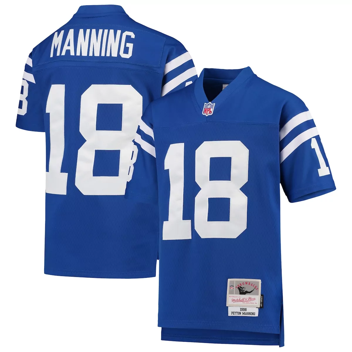 Peyton Manning 18 Colts Jersey Royal Blue 1998 Throwback Mitchell Ness Men Replica