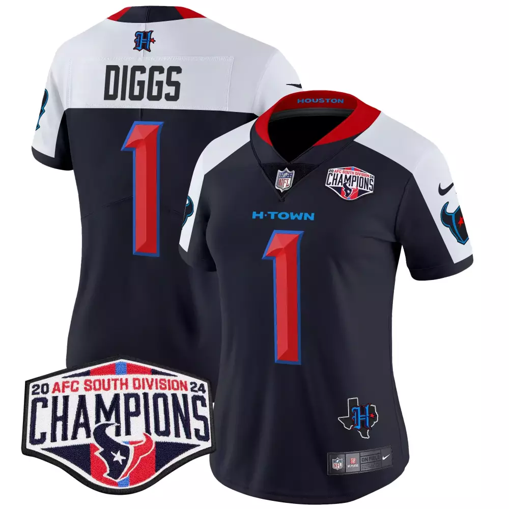 Stefon Diggs 1 Houston Texans Jersey Navy 2024 AFC South Division Champions Men Authentic