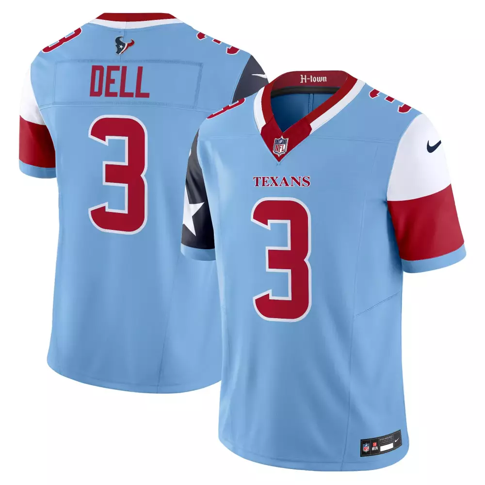 Tank Dell 3 Texans Jersey Light Blue Men Alternate Split Design Red White Dark Vapor