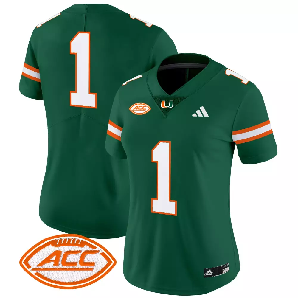 Custom Miami Hurricanes 1 Jersey Green Women Orange White Vapor All Stitched