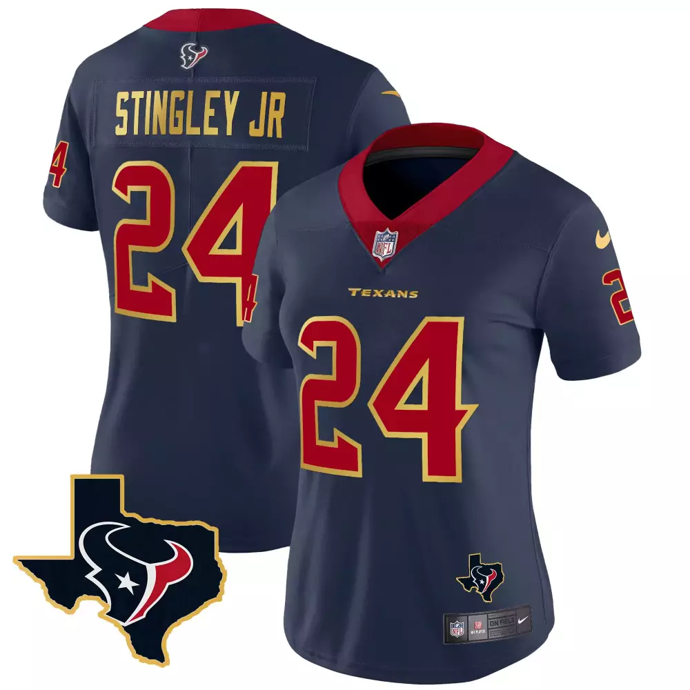 Derek Stingley Jr. 24 Texans Jersey Navy Men Red Gold All Stitched Vapor