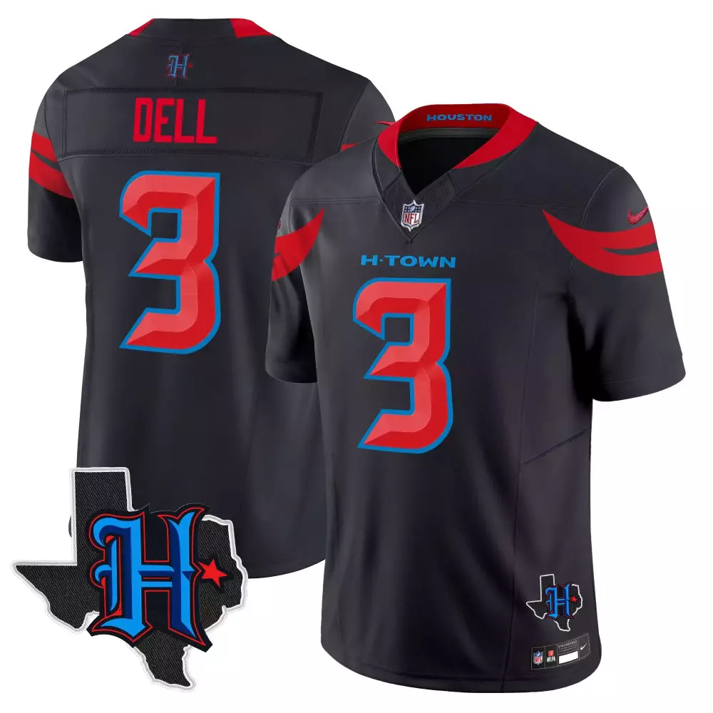 Tank Dell 3 Houston Texans Jersey Black H-town Texas Outline Men Alternate Red Blue