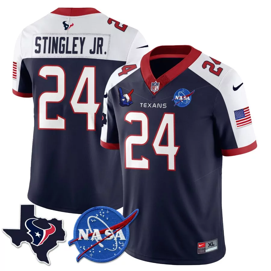 Derek Stingley Jr. 24 Texans Jersey Navy Nasa USA Flag Texas Outline 2024 Men White