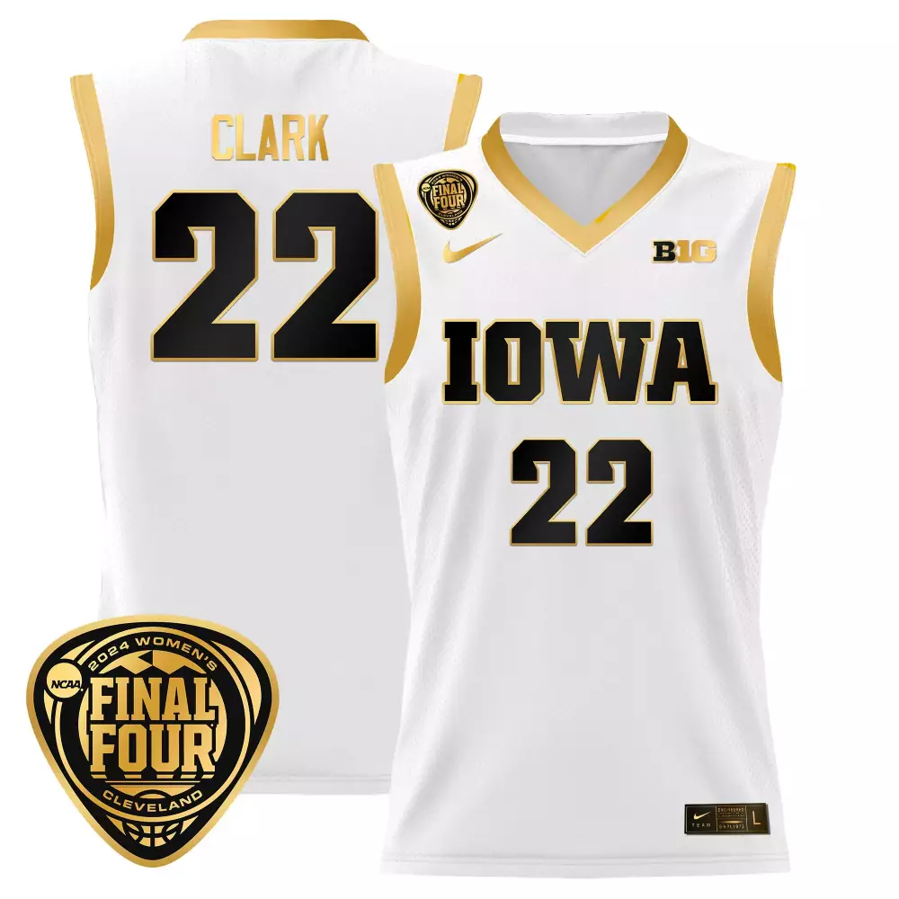 Caitlin Clark 22 Iowa Jersey White Final Four Women Gold Black All Stitched