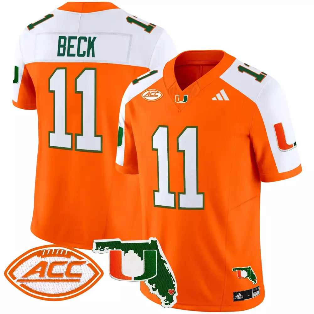 Beck ACC 11 Miami Hurricanes Jersey Orange Florida Men White Green Stitched Vapor