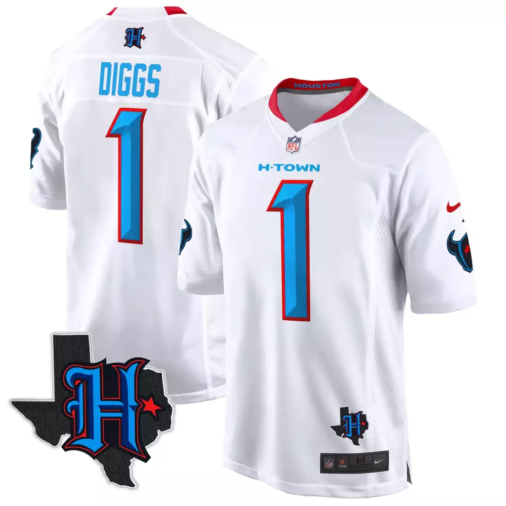 Diggs 1 Houston Texans Jersey White H-town Texas Men Alternate Light Blue Red Game