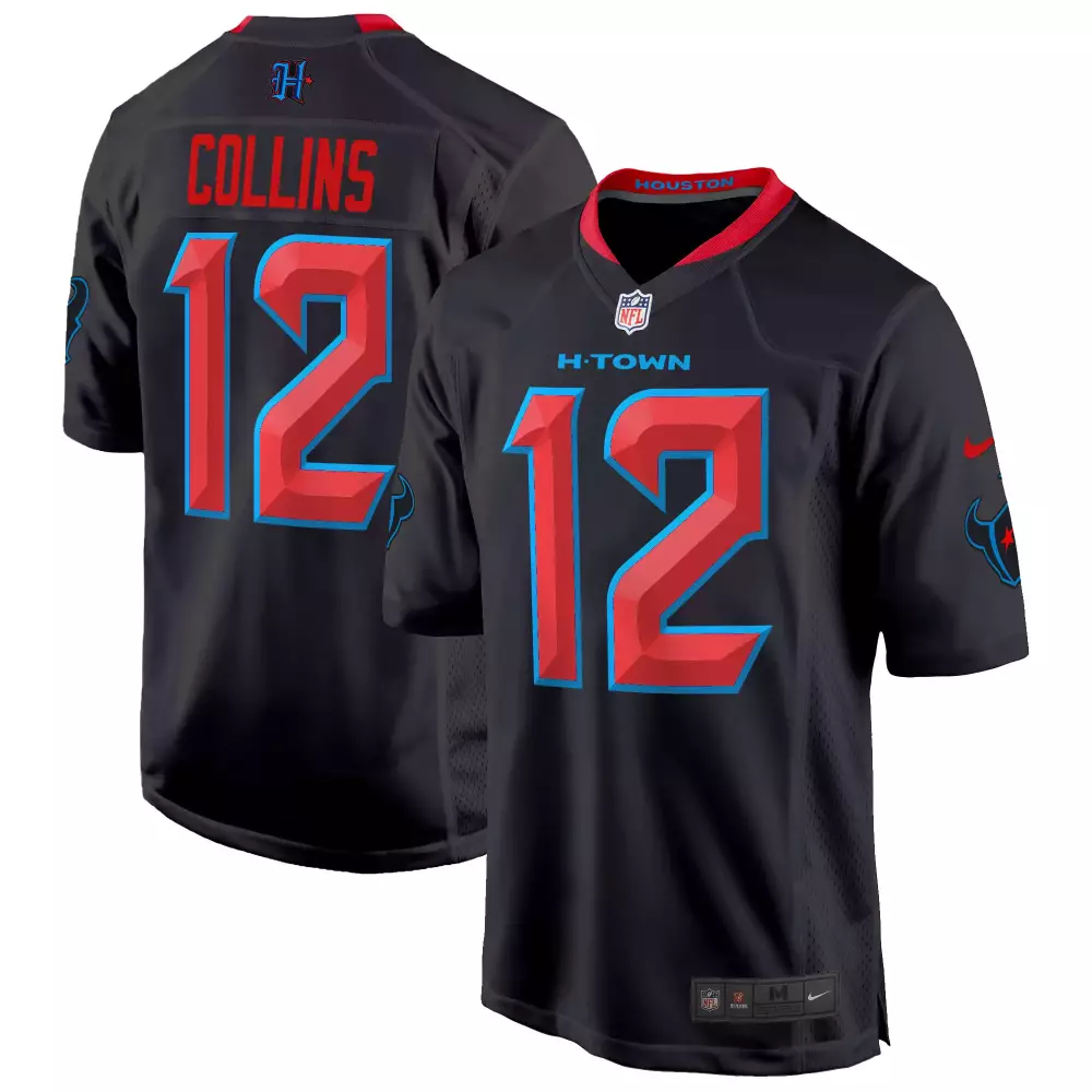 Nico Collins 12 Houston Texans Jersey Black Men Player Alternate Red Light Blue Limited