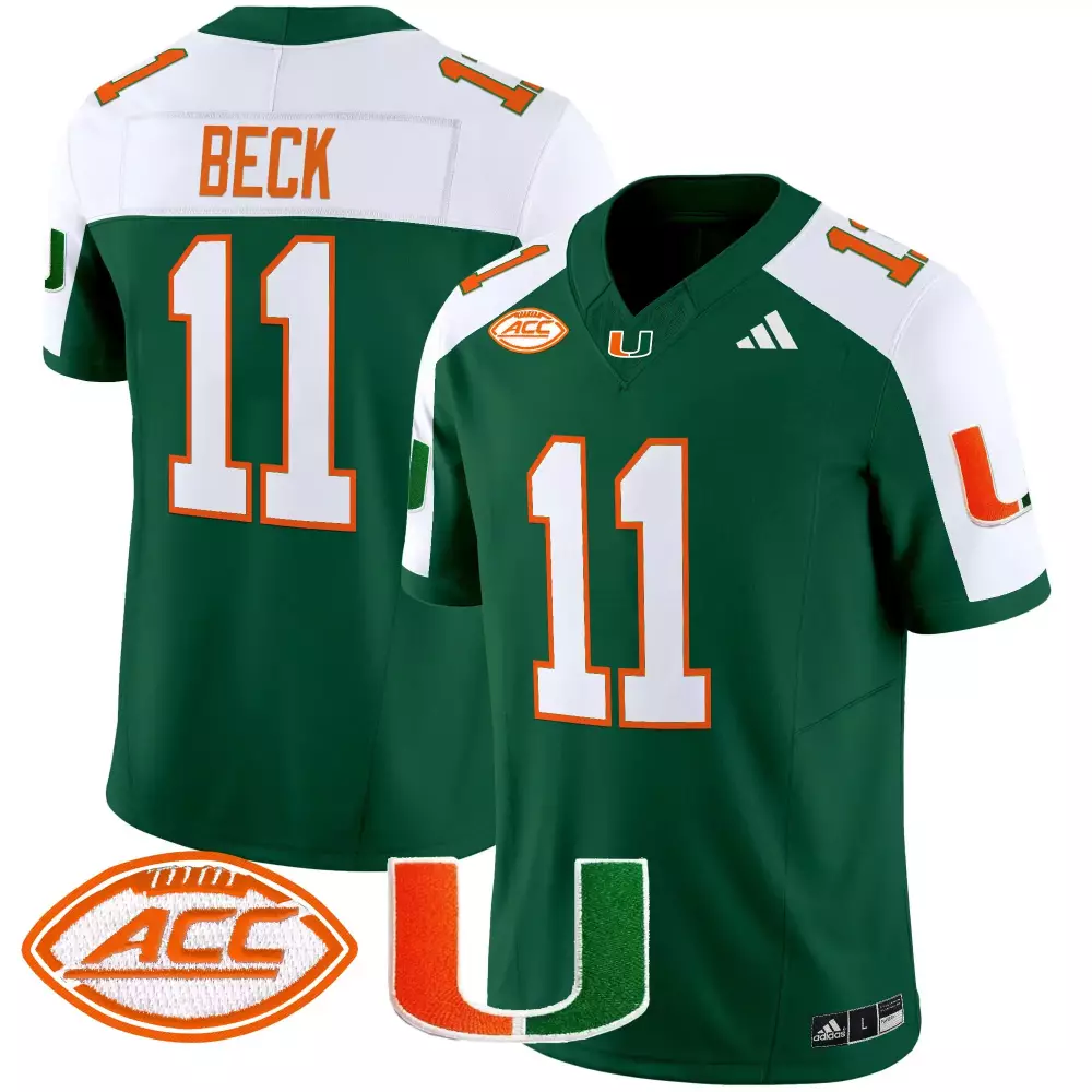 Beck ACC 11 Miami Hurricanes Jersey Green Men White Orange Vapor All Stitched
