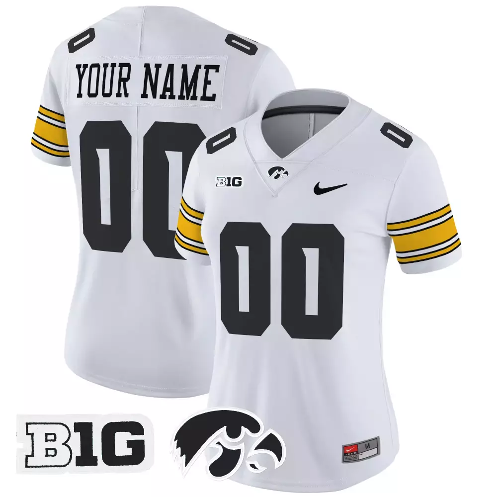 Custom Iowa Hawkeyes Jersey White Big Ten Women Black Yellow Vapor All Stitched Embroidered