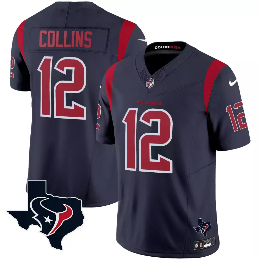 Nico Collins 12 Houston Texans Jersey Navy Men Red Rush Stitched All