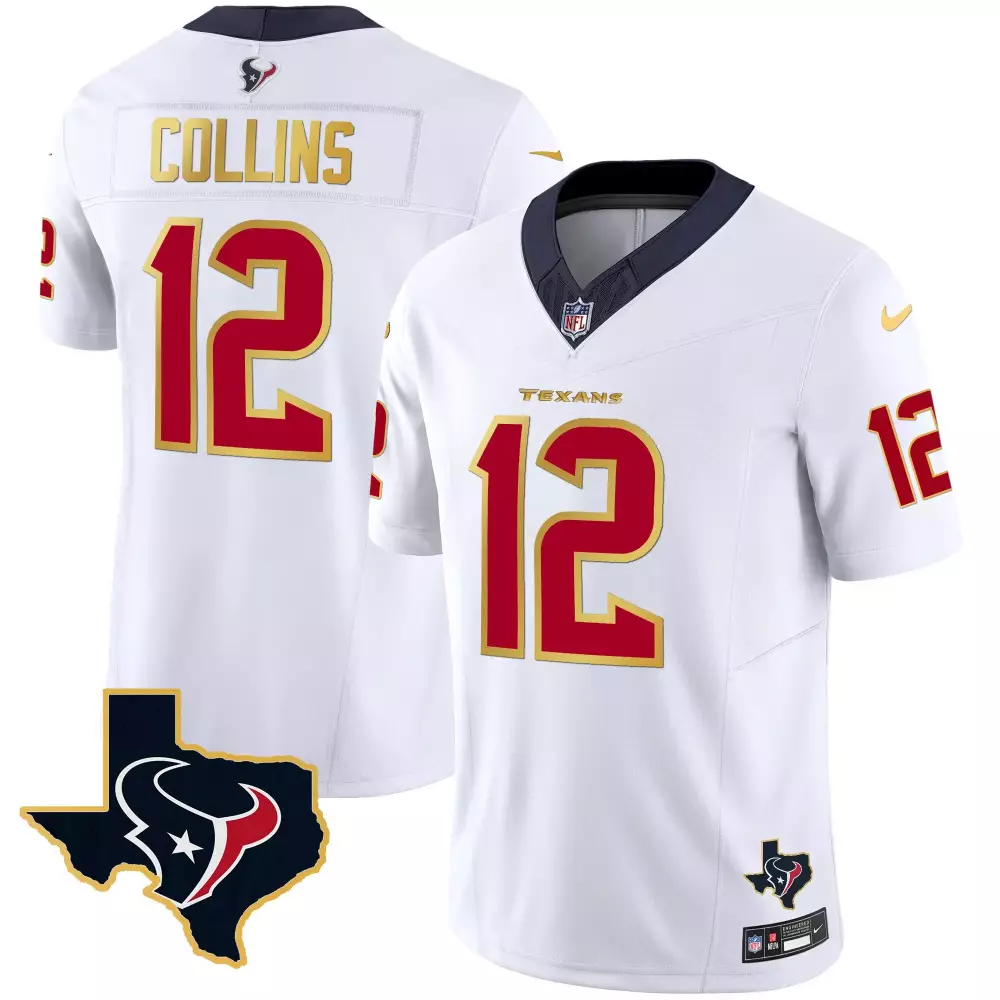 Nico Collins 12 Houston Texans Jersey White Men Standard Alternate Red Gold Vapor