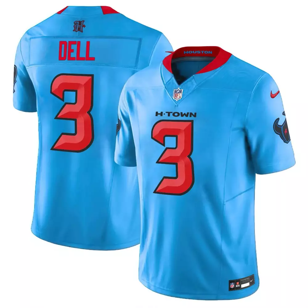 Tank Dell 3 Houston Texans Jersey Light Blue Oilers Throwback Men Game Alternate