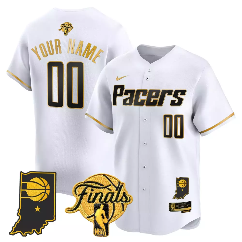 Custom Pacers Jersey White NBA Finals Indiana Black Gold
