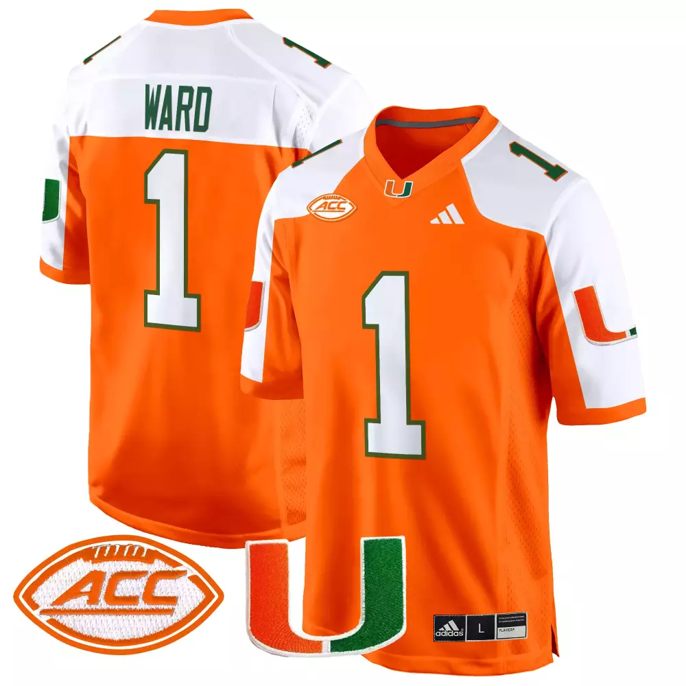 Ward ACC 1 Miami Hurricanes Jersey Orange Men White Green Vapor All Stitched