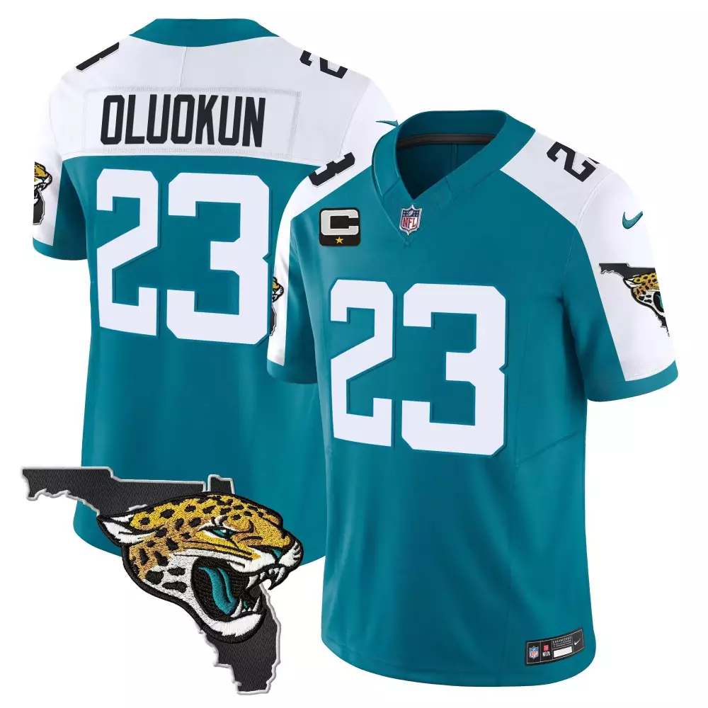 Foyesade Oluokun 23 Jersey Teal Jacksonville Jaguars Designation Men Replica White