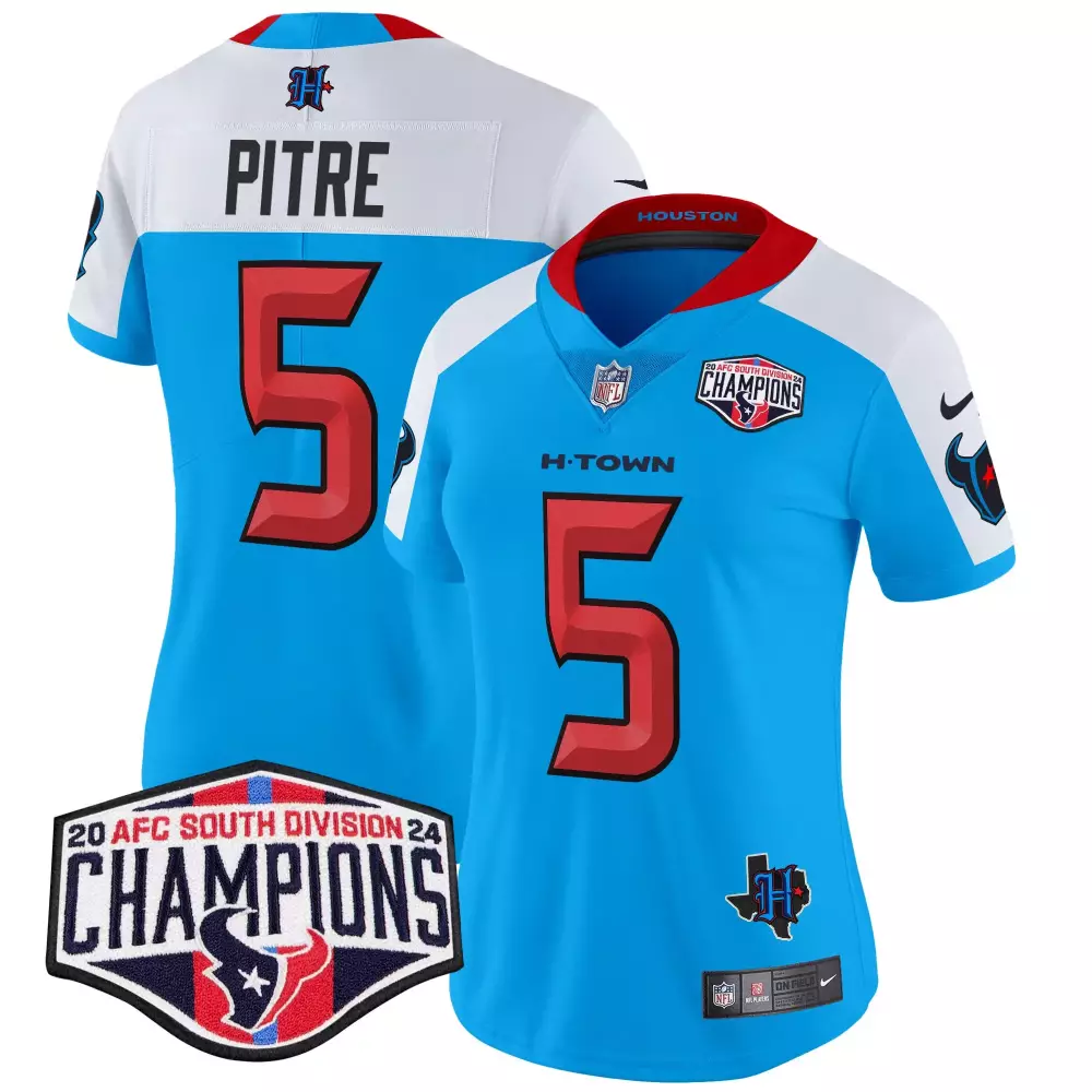 Jalen Pitre 5 Houston Texans Jersey Light Blue AFC South Division Champions 2024