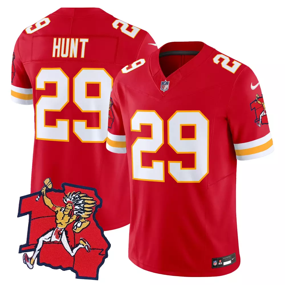 Kareem Hunt 29 Kansas City Chiefs Jersey Red Men White Gold Throwback Vapor Limited