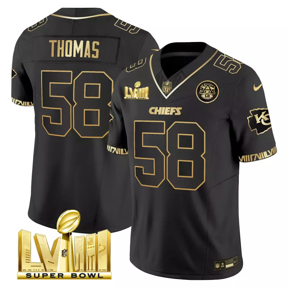 Derrick Thomas 58 Chiefs Jersey Black Super Bowl Lvii Men Authentic Gold Vapor All