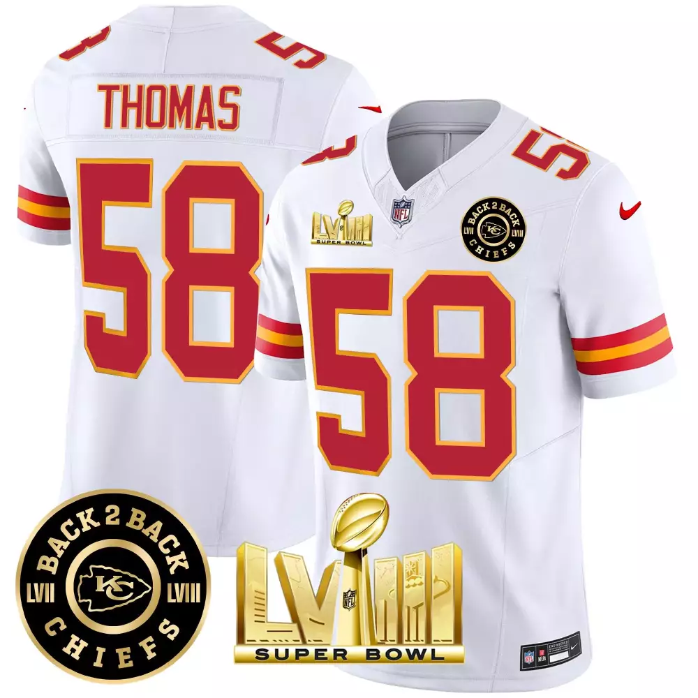 Derrick Thomas 58 Jersey White Super Bowl Lvii & Lviii Back-to-back Champions Kansas City Chiefs