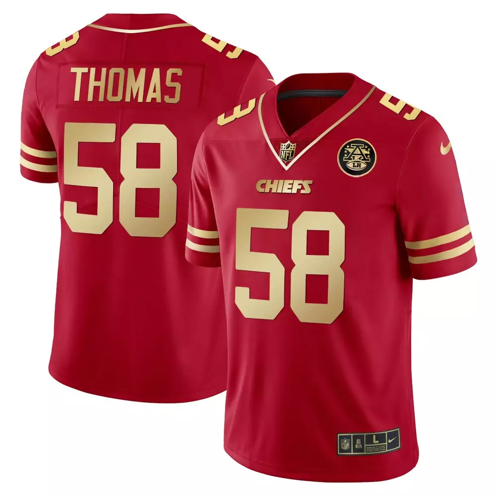 Derrick Thomas 58 Chiefs Jersey Red Men Player Gold Vapor Limited All Stitched