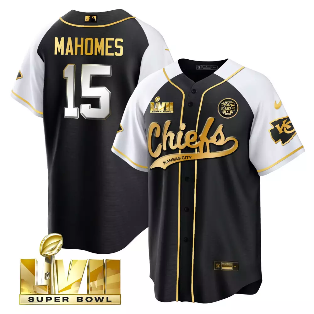 Patrick Mahomes 15 Jersey Black Super Bowl Lviii Kansas City Chiefs Men White Gold