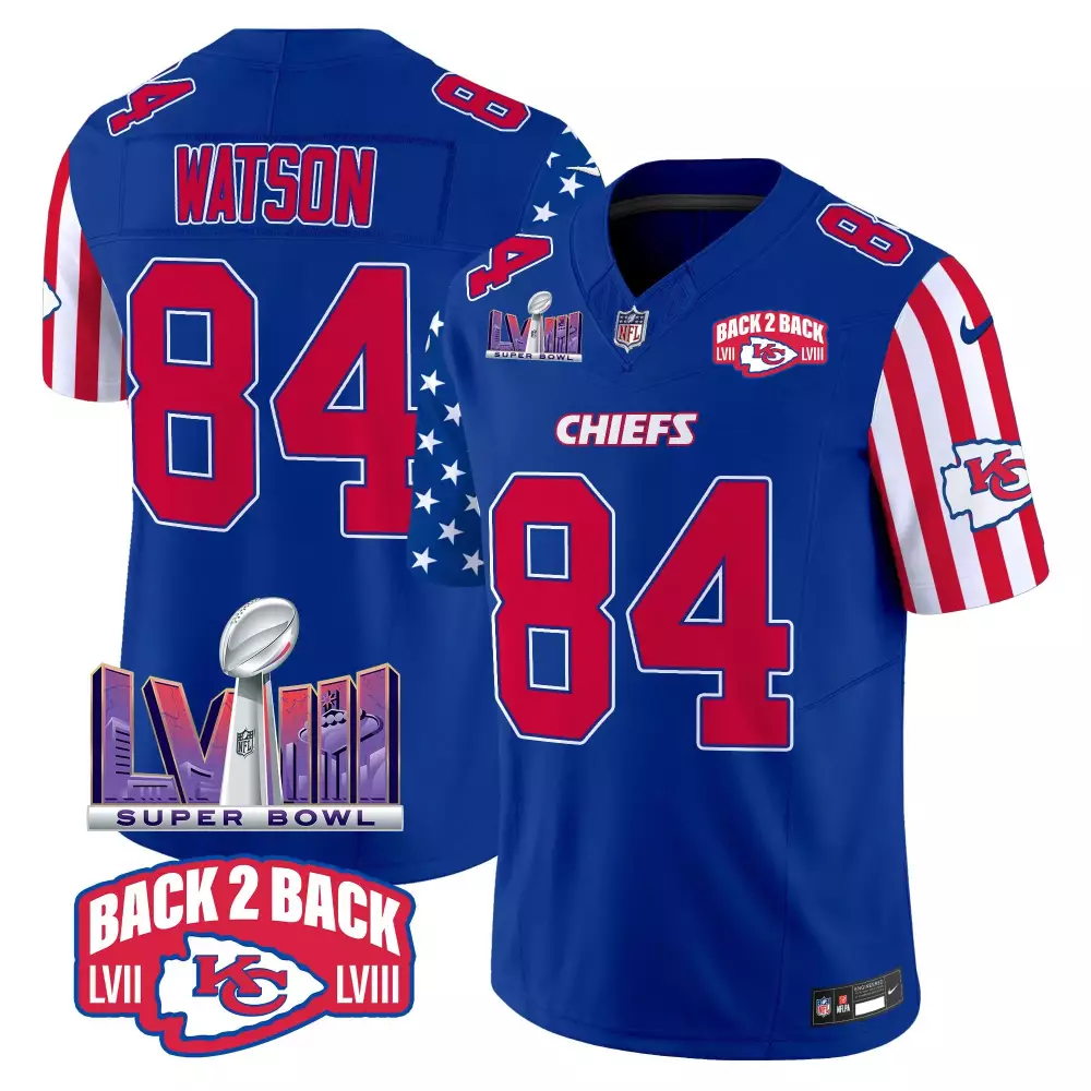 Justin Watson 84 Chiefs Jersey Royal Blue Back 2 Super Bowl Lvii Lviii 2023 Men Championship