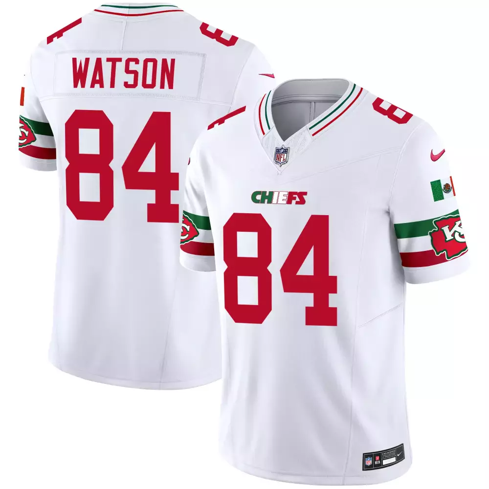 Justin Watson 84 Chiefs Jersey White Mexico Flag Men Game Red Green Vapor Limited