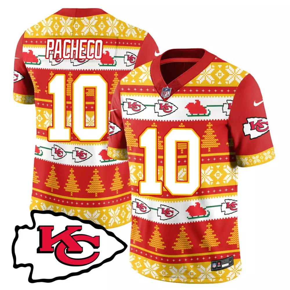 Isiah Pacheco 10 Jersey Red Ugly Sweater Kansas City Chiefs Men Player Alternate