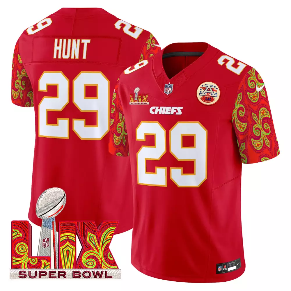 Kareem Hunt 29 Chiefs Jersey Red Super Bowl Lix Men Split Design White Yellow Vapor
