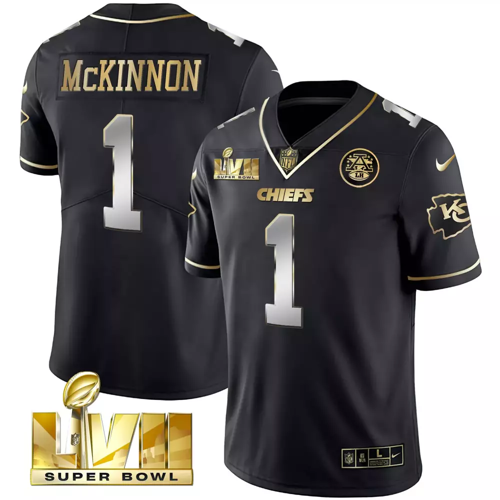 Jerick Mckinnon 1 Chiefs Jersey Black Super Bowl Lvii 2023 Men Game Gold Silver Limited