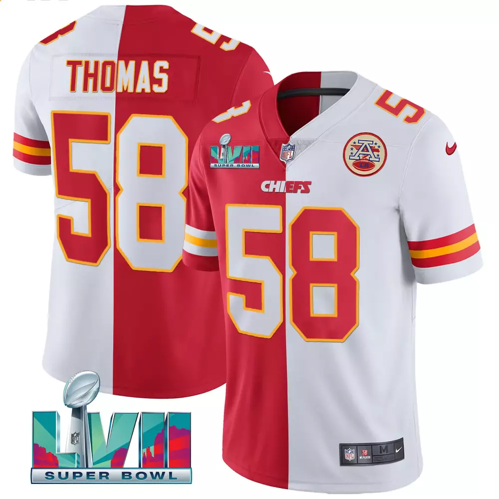 R Mason 58 Chiefs Jersey Red Super Bowl Lvii Men Split Design White Yellow Vapor