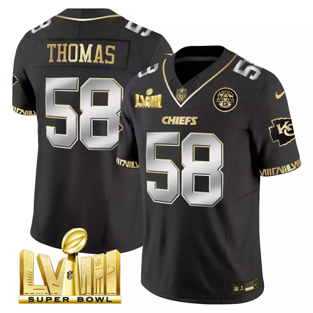 Derrick Thomas 58 Chiefs Jersey Black Super Bowl Lviii Men Gold Silver Limited Vapor