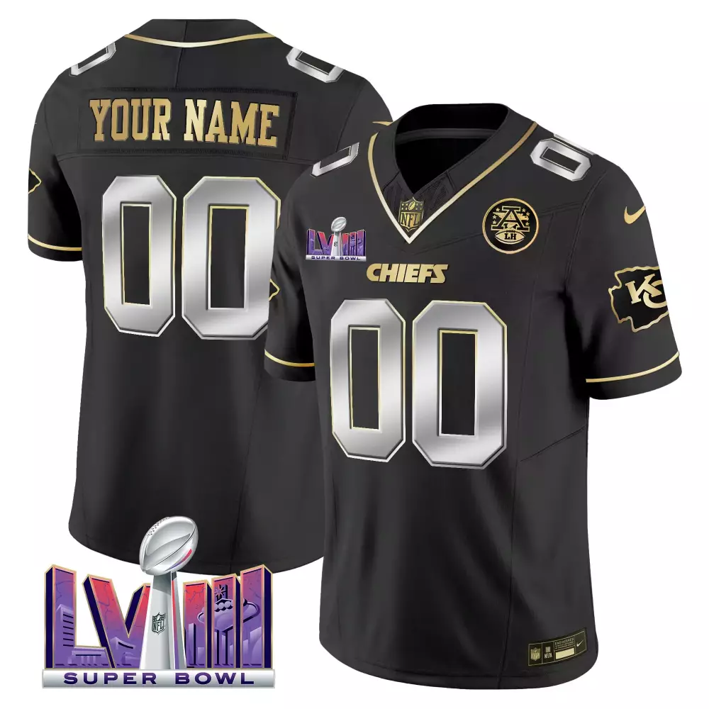 Custom Kansas City Chiefs Jersey Black Super Bowl Lvii Men Gold Silver Vapor All