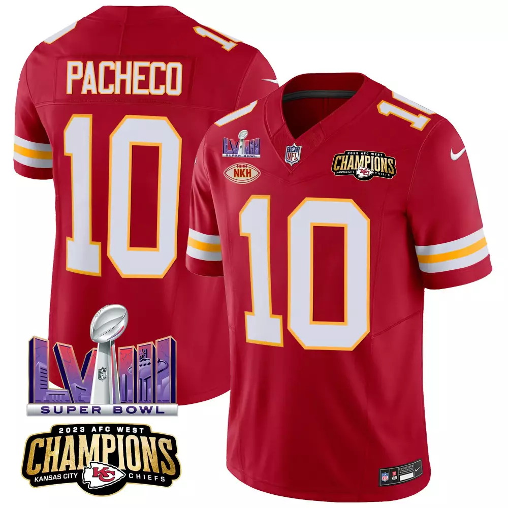 Isiah Pacheco 10 Jersey Red Super Bowl Lvii Kansas City Chiefs 2023 AFC West Champions
