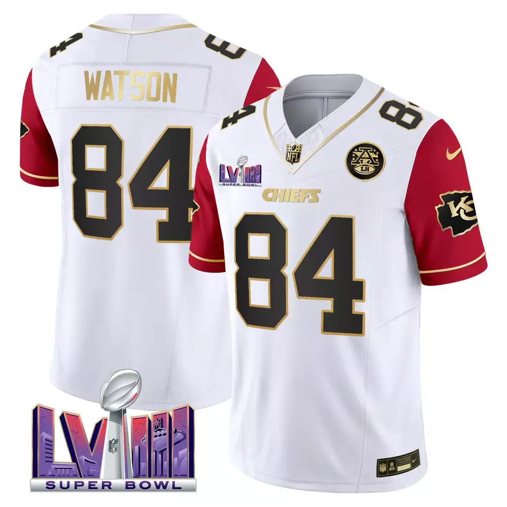 Justin Watson 84 Chiefs Jersey White Super Bowl Lviii 2023 Men Alternate Red Gold