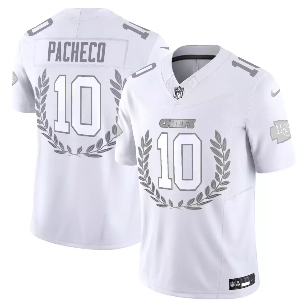 Isiah Pacheco 10 Chiefs Jersey White Men Alternate Grey Vapor Limited All Stitched