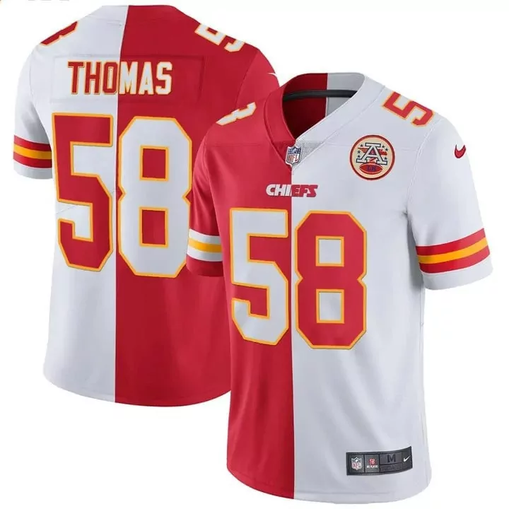 Derrick Thomas 58 Chiefs Jersey Red Men Split Design White Yellow All Stitched Vapor