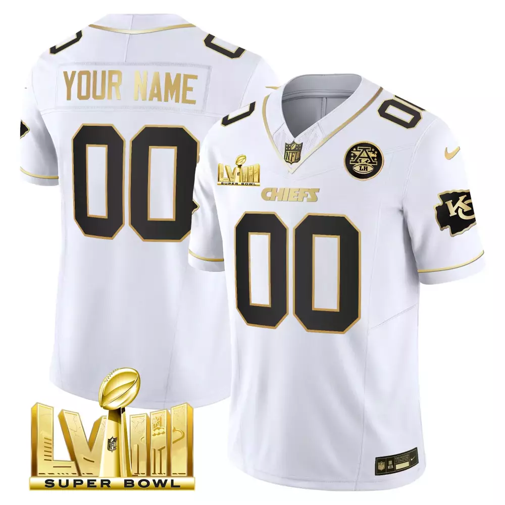 Custom Chiefs Jersey White Super Bowl Lviii Men Gold Black Vapor v4 All Stitched