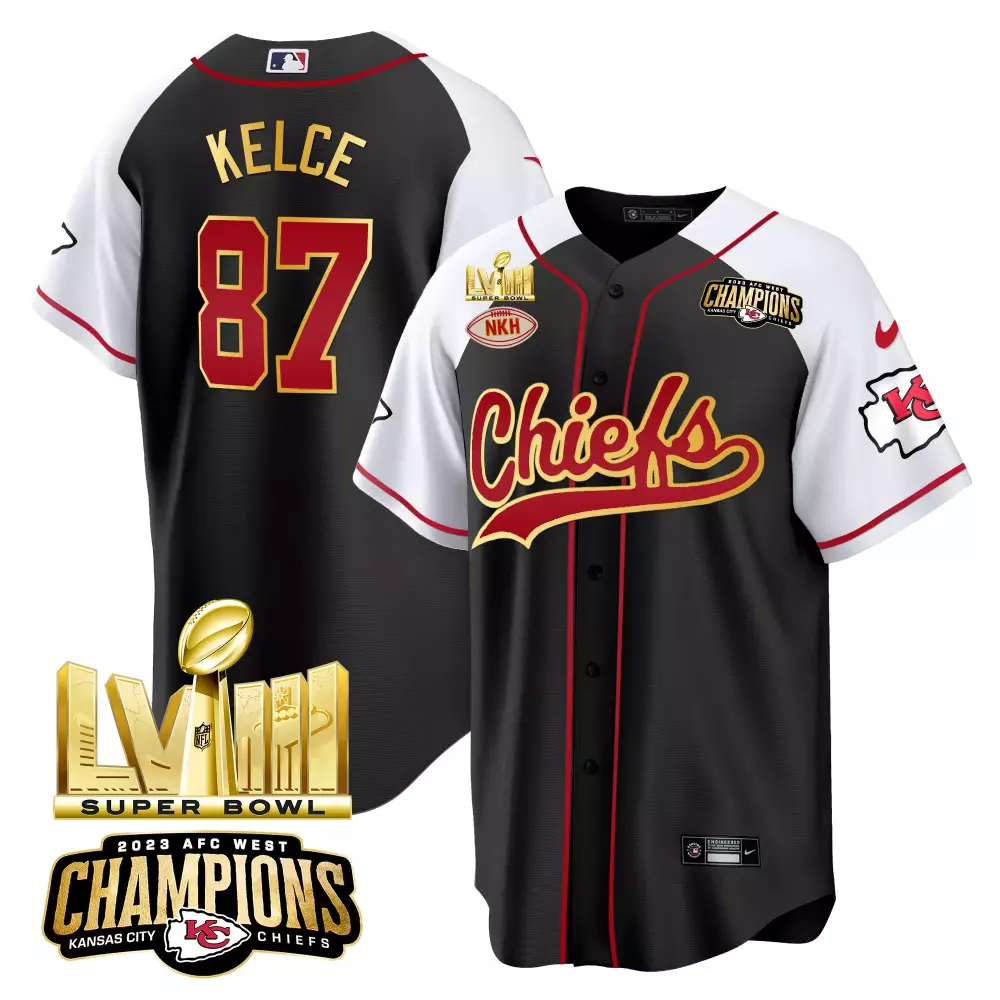 Kelce Male 87 Kansas City Chiefs Jersey Black Super Bowl Lvii Champions AFC West 2023
