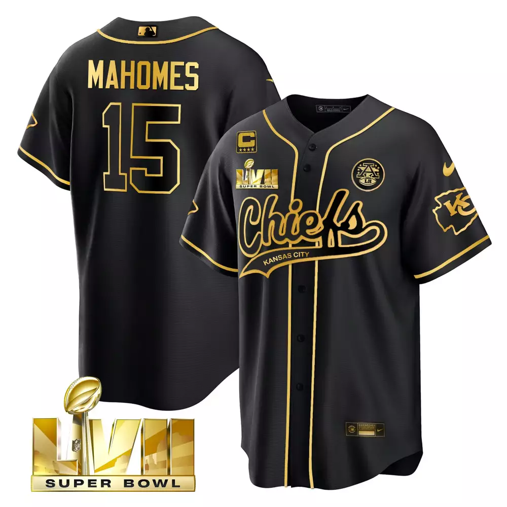 Mahomes Lvii 15 Jersey Black Super Bowl Champions Kansas City Chiefs Four Stars Men