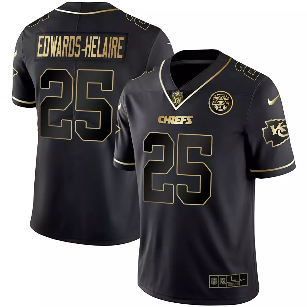 Clyde Edwardshelaire 25 Chiefs Jersey Black Lh Men Gold All Stitched