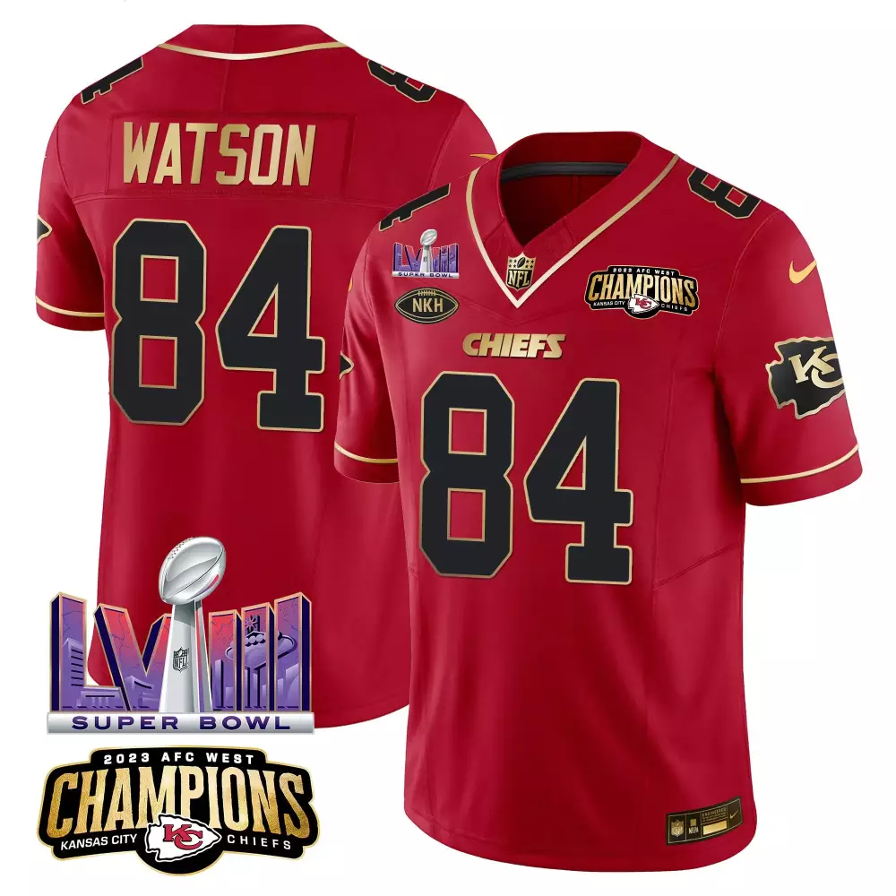Justin Watson 84 Chiefs Jersey Red AFC West Champions Super Bowl Lviii 2023 Men Player