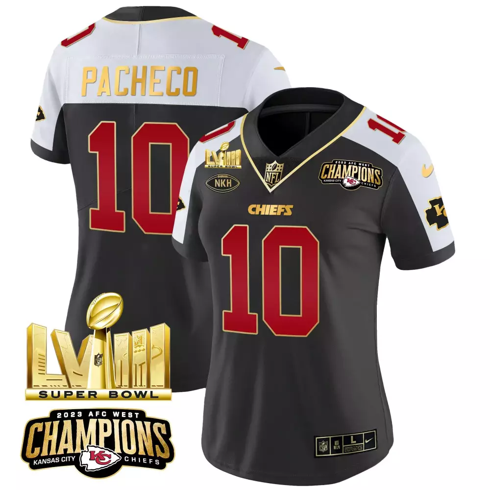 Isiah Pacheco 10 Chiefs Jersey Black Super Bowl Lvii Champions 2023 AFC West Women