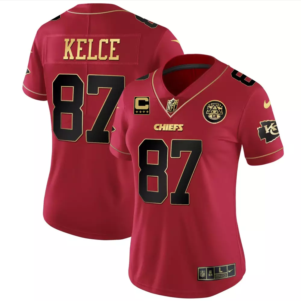 Travis Kelce 87 Chiefs Jersey Red NFL 100 Men Gold Black All Stitched Vapor