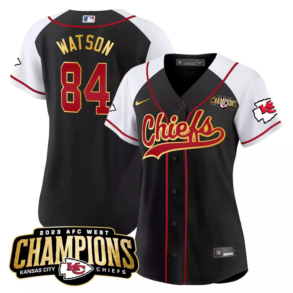 Tre Watson 84 Kansas City Chiefs Jersey Black 2023 AFC West Champions Men Split Design