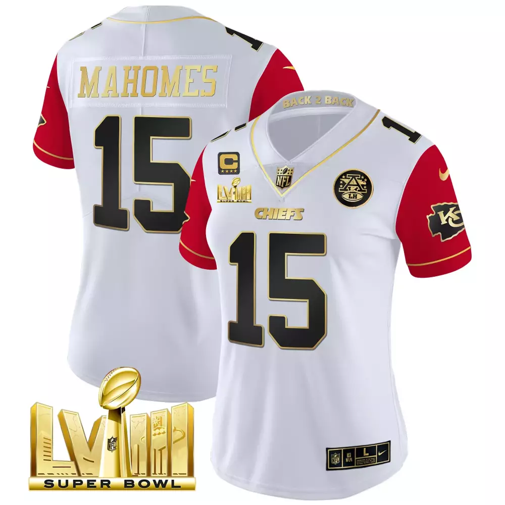 Patrick Mahomes 15 Chiefs Jersey White Super Bowl Lvii Men Game Red Gold Black All